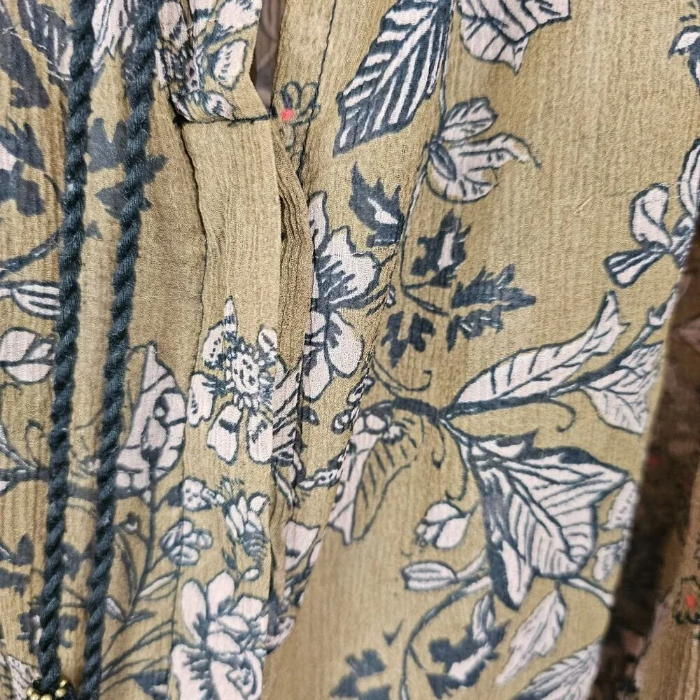 Free People‎ XS Brown Neutral Tone Floral Boho Prairie Cottage Fall Harvest Top